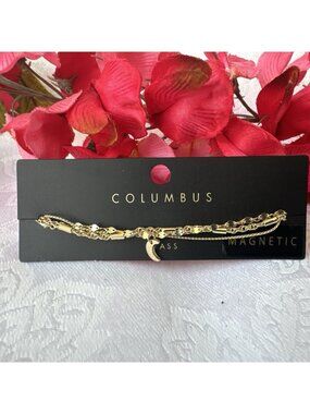 Columbus Magnetic Goldtone Brass 4 Layer Tiny Chain Moon Charm Bracelet NWT